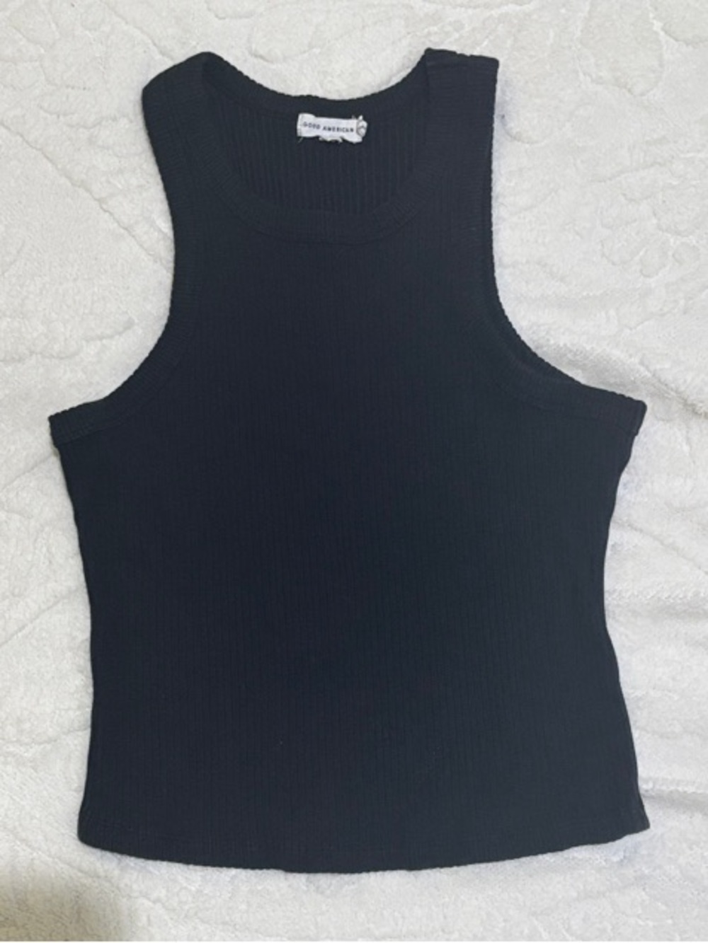 Good American Black Ribbed Tank with High Neck